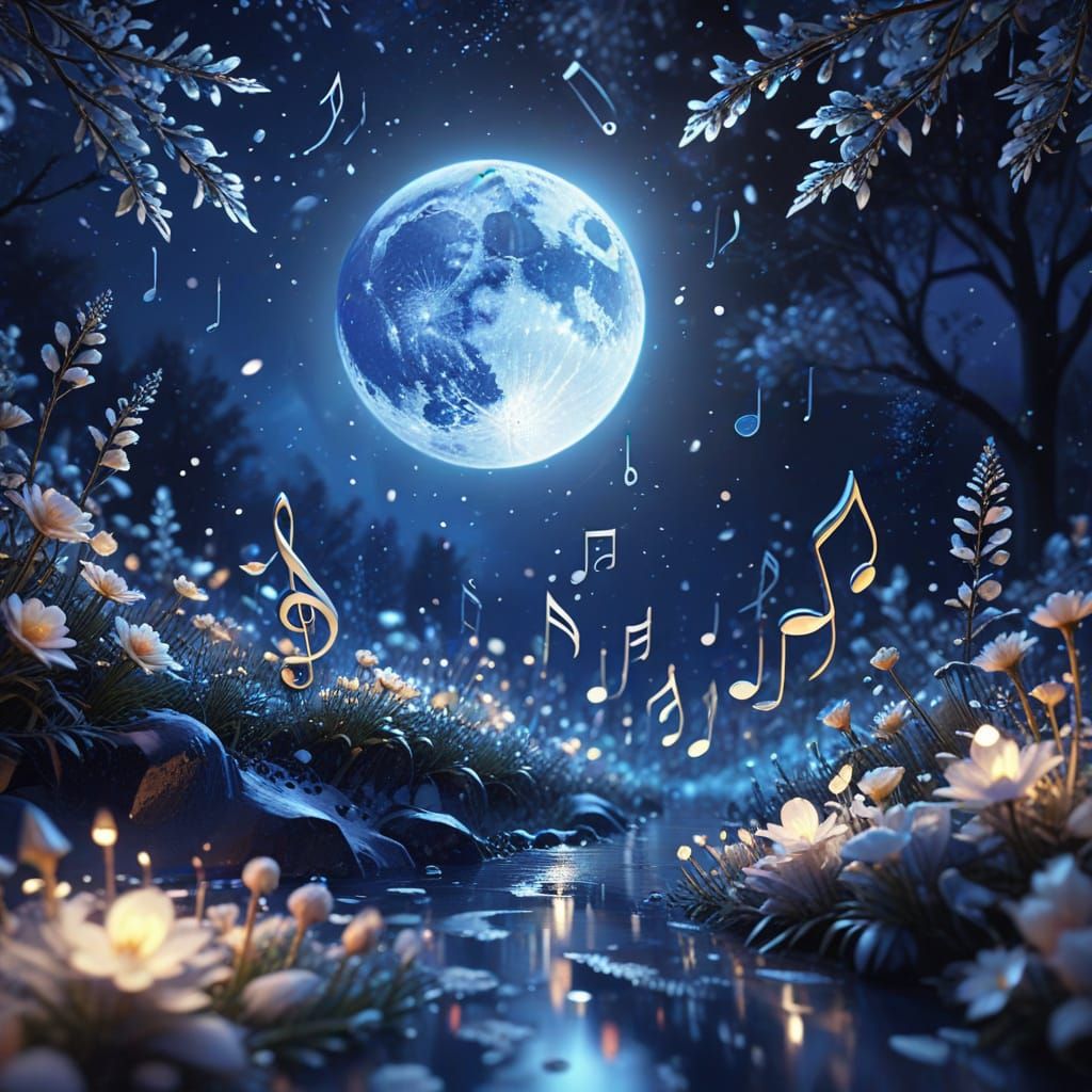 Crystal Musical Notes Under Moonlight, Fauvist Style