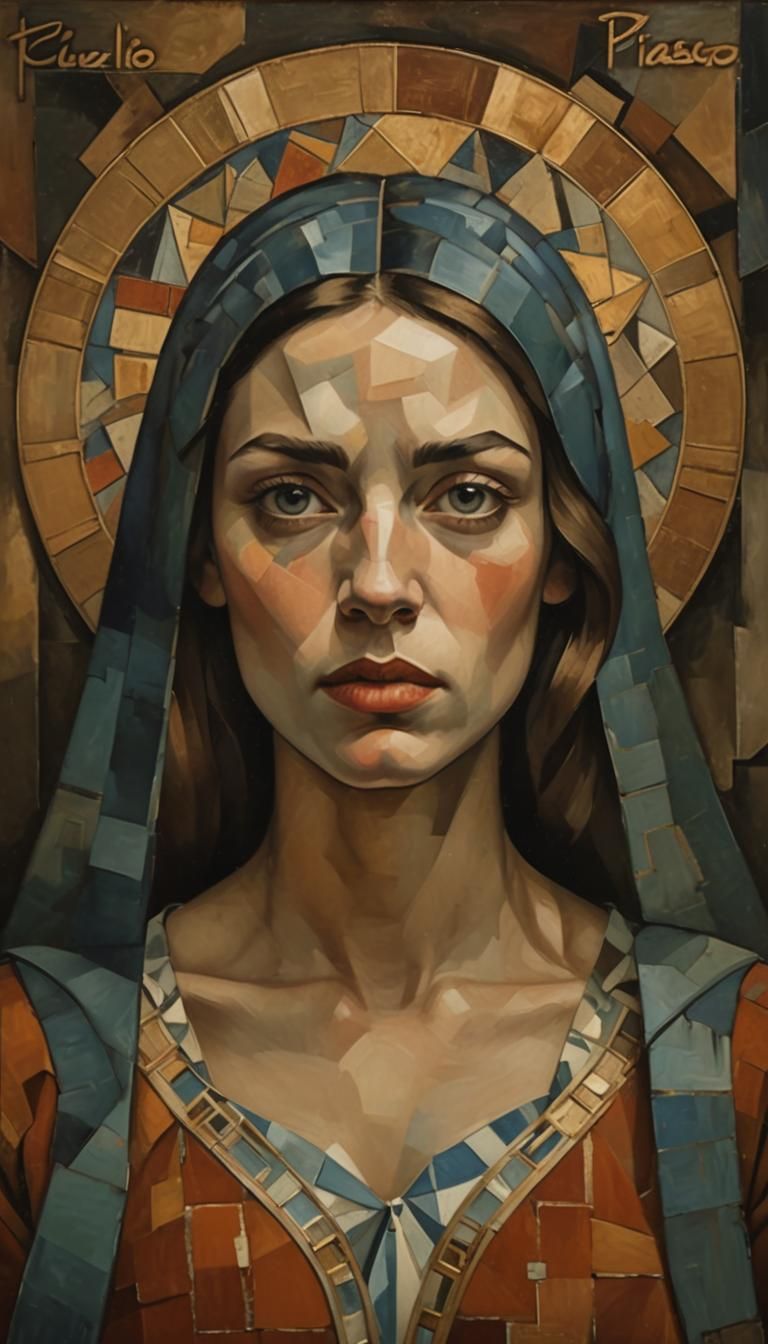 Cubist Portrait of Woman in Geometric Room