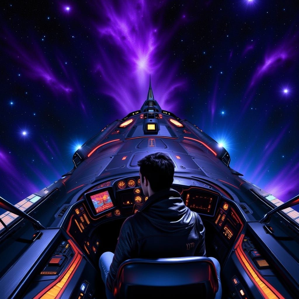 Epic Sci Fi Pilot Under Starry Night Sky
