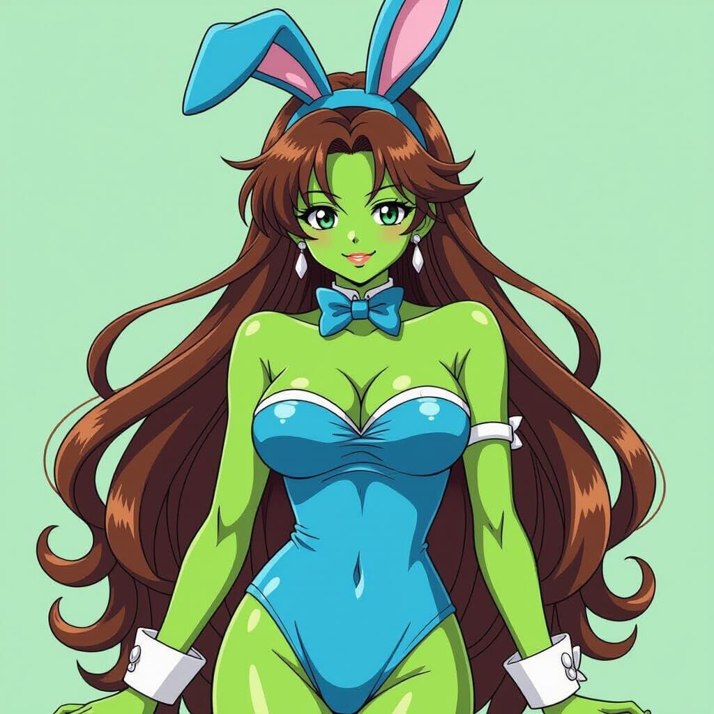 Green Anime Woman in Vibrant Anime Style