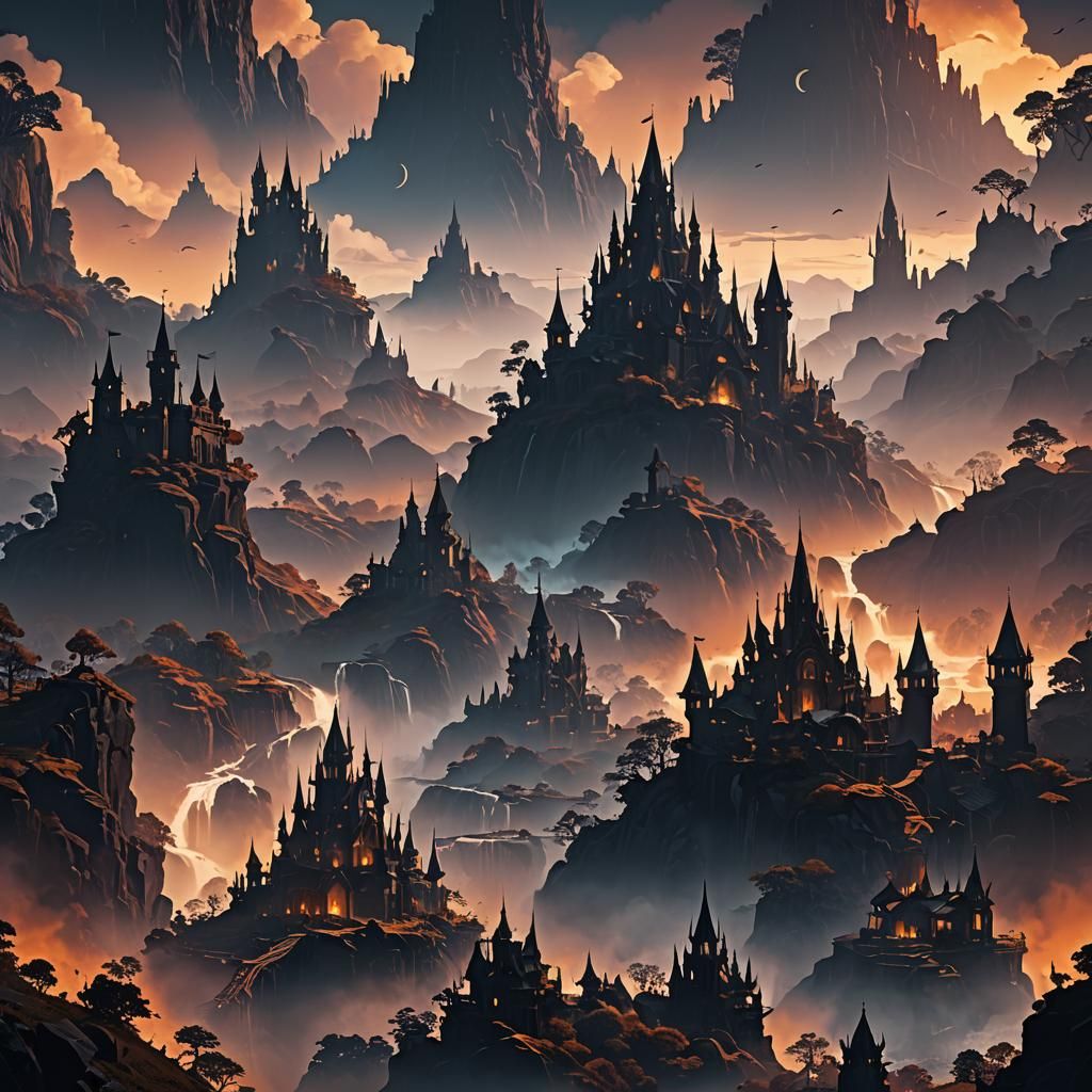 Detailed Silhouettes in Deep Color, Digital Art