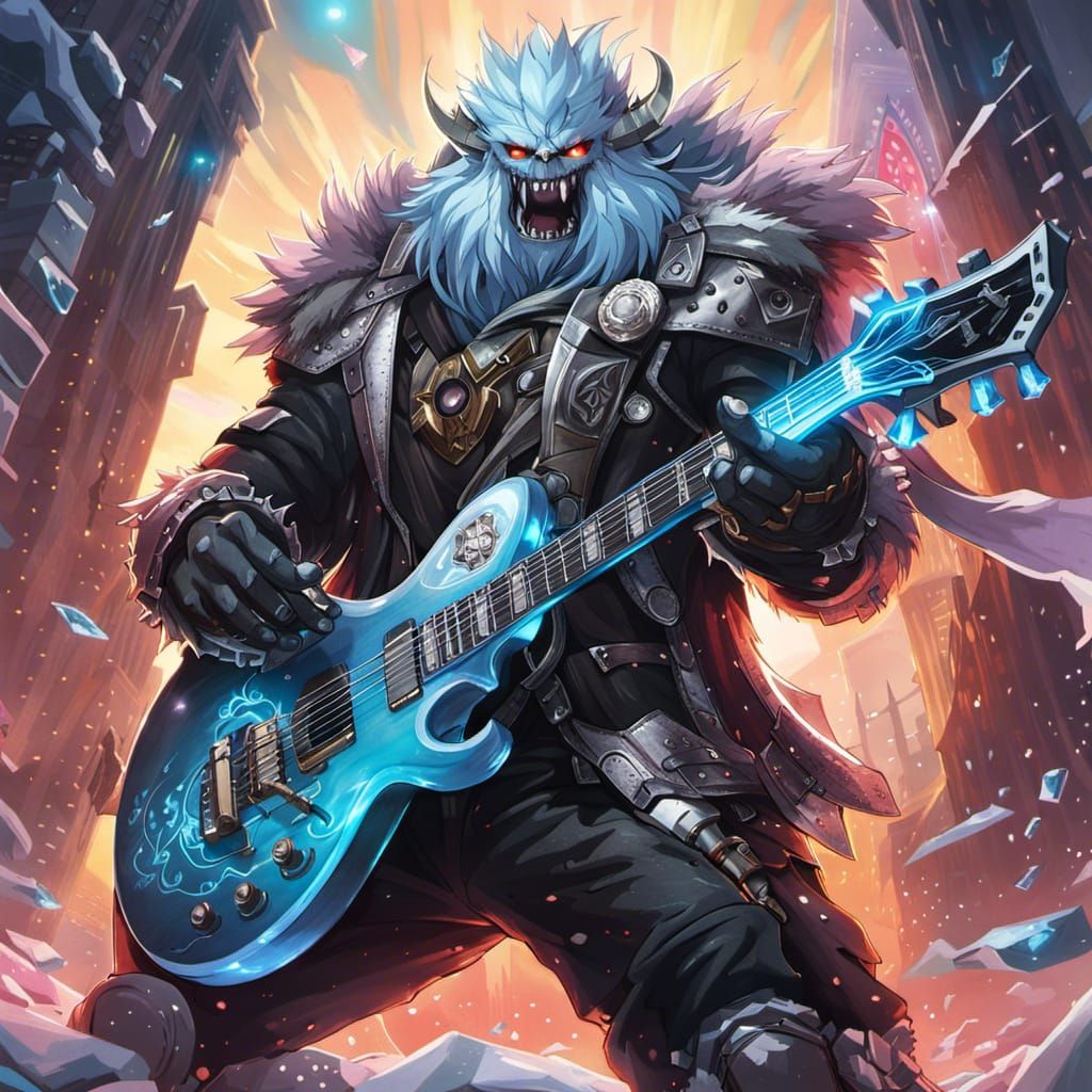 Cyber Ice Yeti Rocking Guitar, Vapor Punk Style
