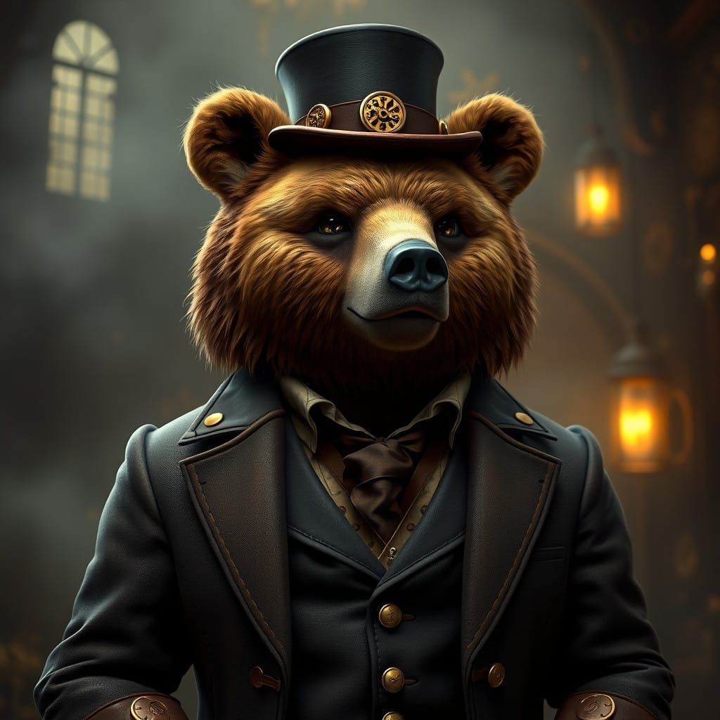 Steampunk Bear in Elegant Victorian Attire