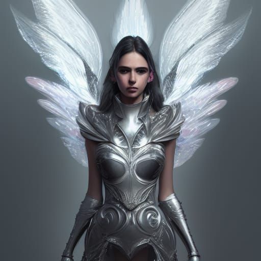 Sparkly Silver Armored Angel Portrait