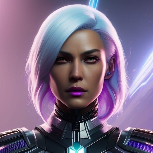 Psionic Portrait with Purple Aura, Art Nouveau Style