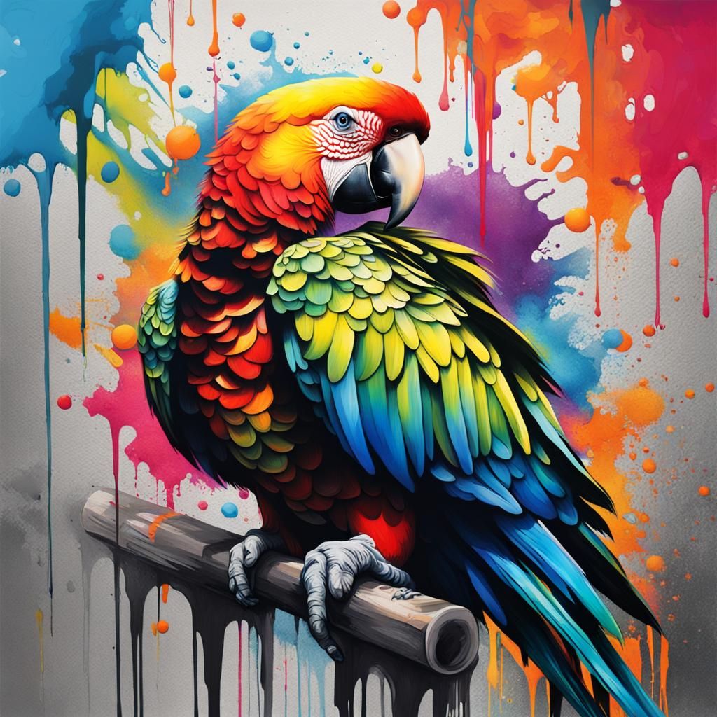 Colorful Parrot Graffiti Splash Art