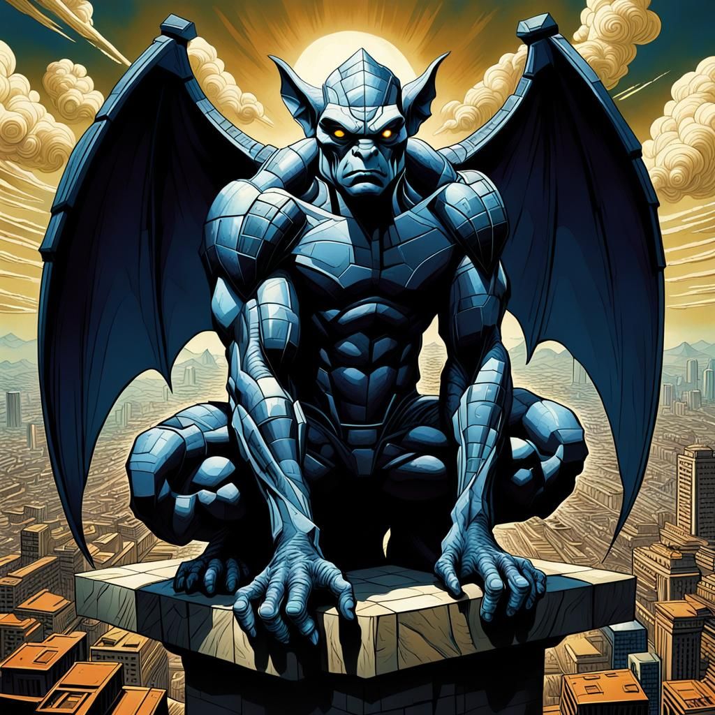 Gargoyle in Cubist Style with Deep Saturation