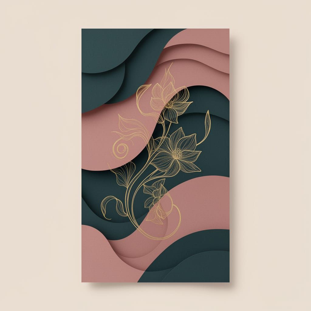 Modern Salon Graphic Design with Teal Pink Waves & Gold Flor...