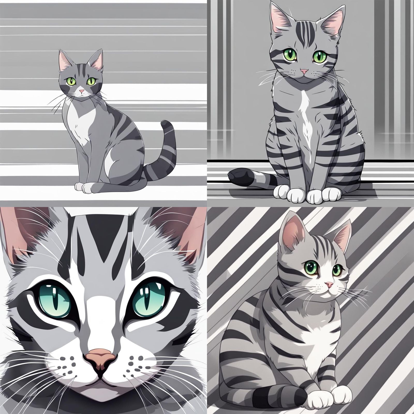 Grey Striped Anime Cat Portrait