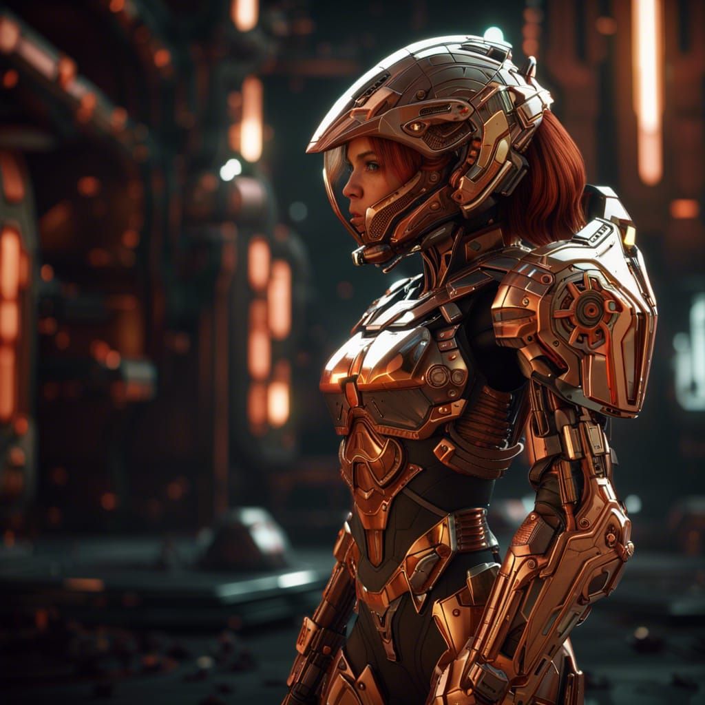 Petite Doom Slayeress on Mars in Sci-Fi Style