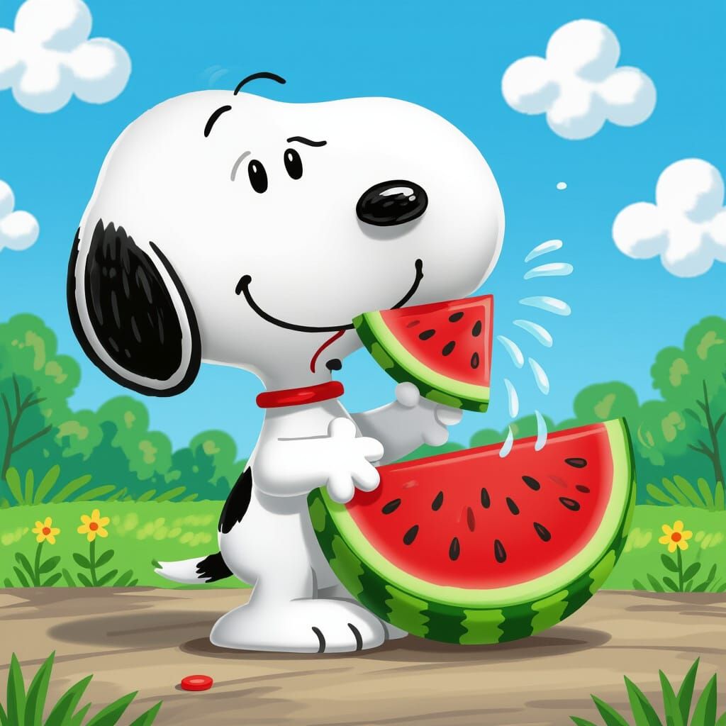 Snoopy Eating Watermelon: An AI Art Rendition