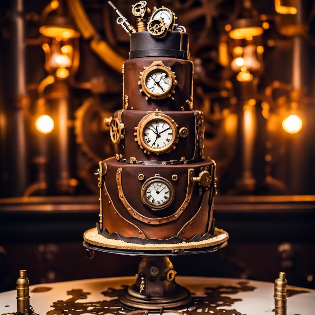 Steampunk Wedding Cake with Figurines and Dynamic Lighting