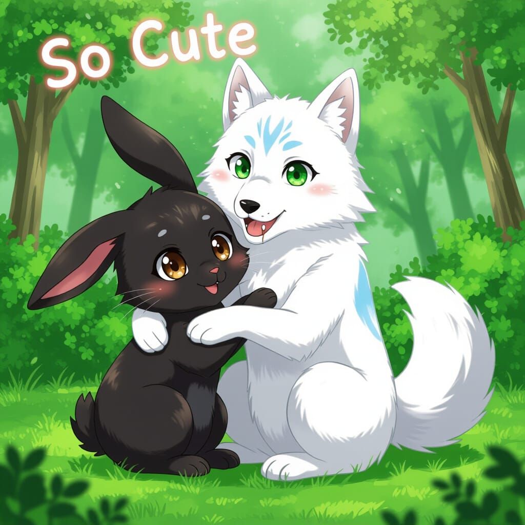 Anime Rabbit and Wolf Friends Spinning