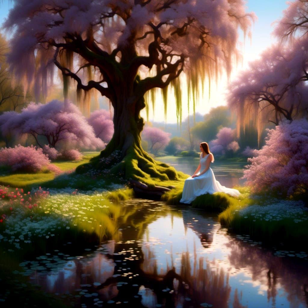 Worm's Eye View of a Serene Pond Landscape