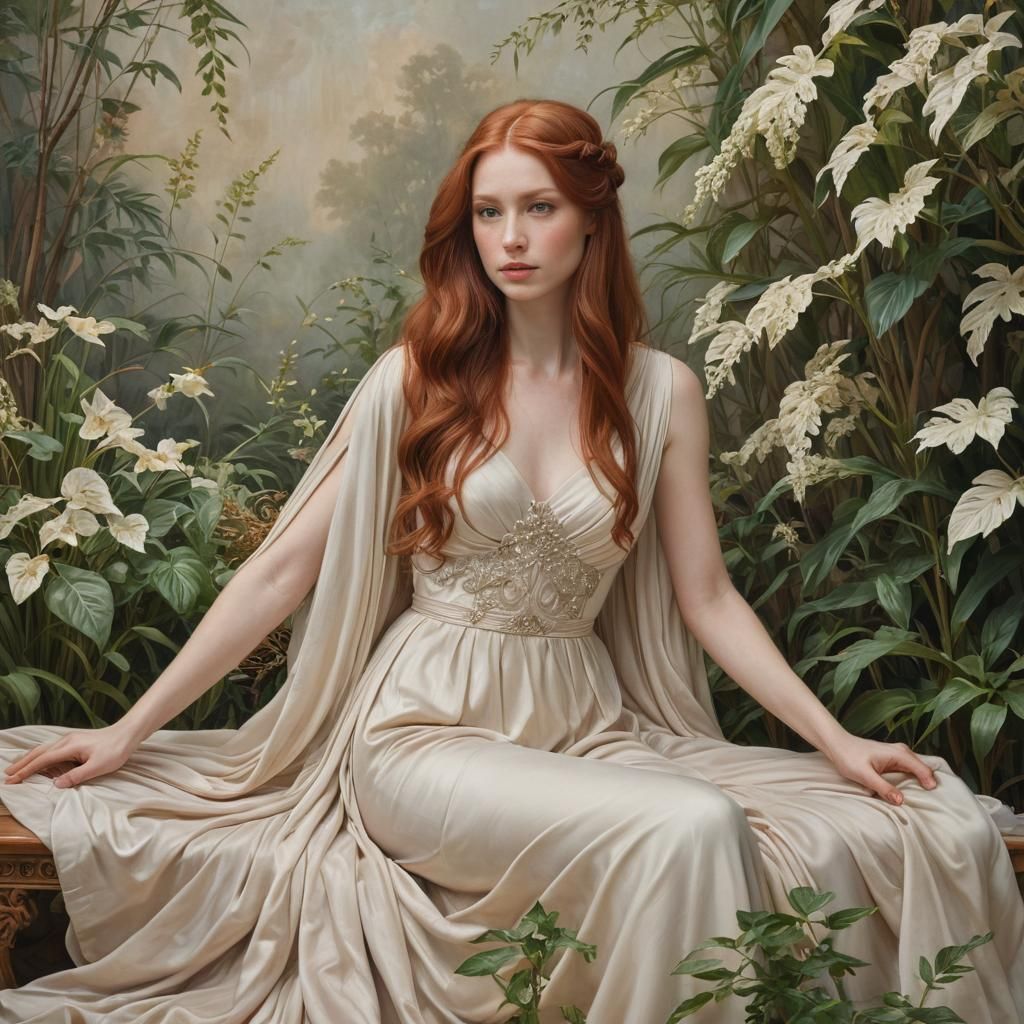Ethereal Lady in Renaissance-Inspired Oil Portrait