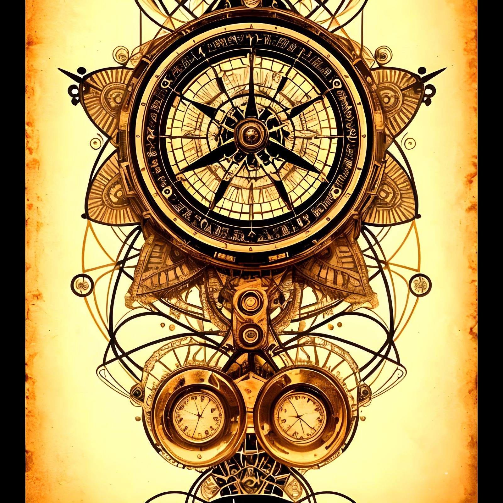 Steampunk Compass Rose Tattoo in Pop Art Style