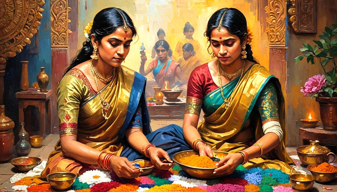 Diwali Rangoli Scene as Oil Painting