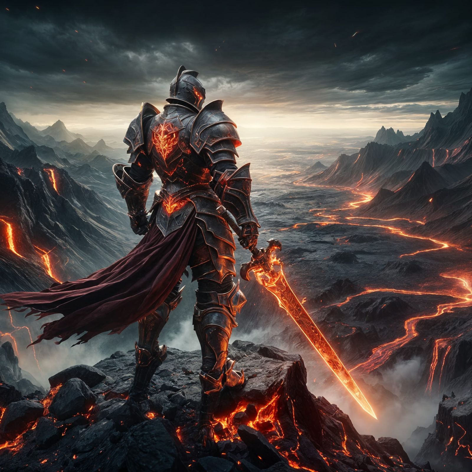 Majestic Knight Guards Volcanic Plains in Fiery Armor