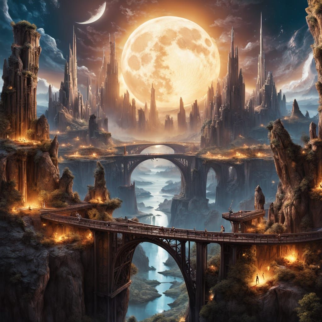 Celestial City on Crystalline Moon Digital Painting