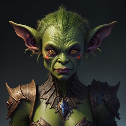 Detailed Goblin Girl Portrait in Splash Art Style