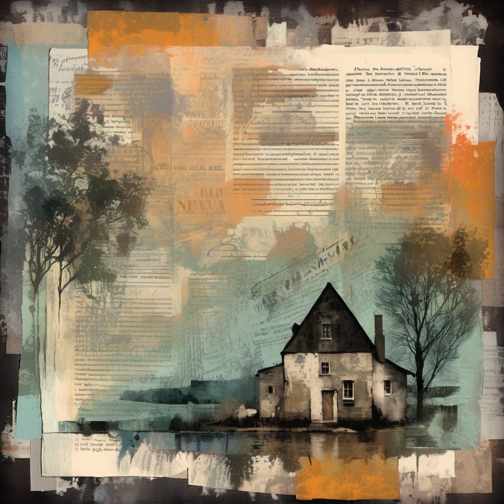 Cozy Scene in Distressed Newsprint Style