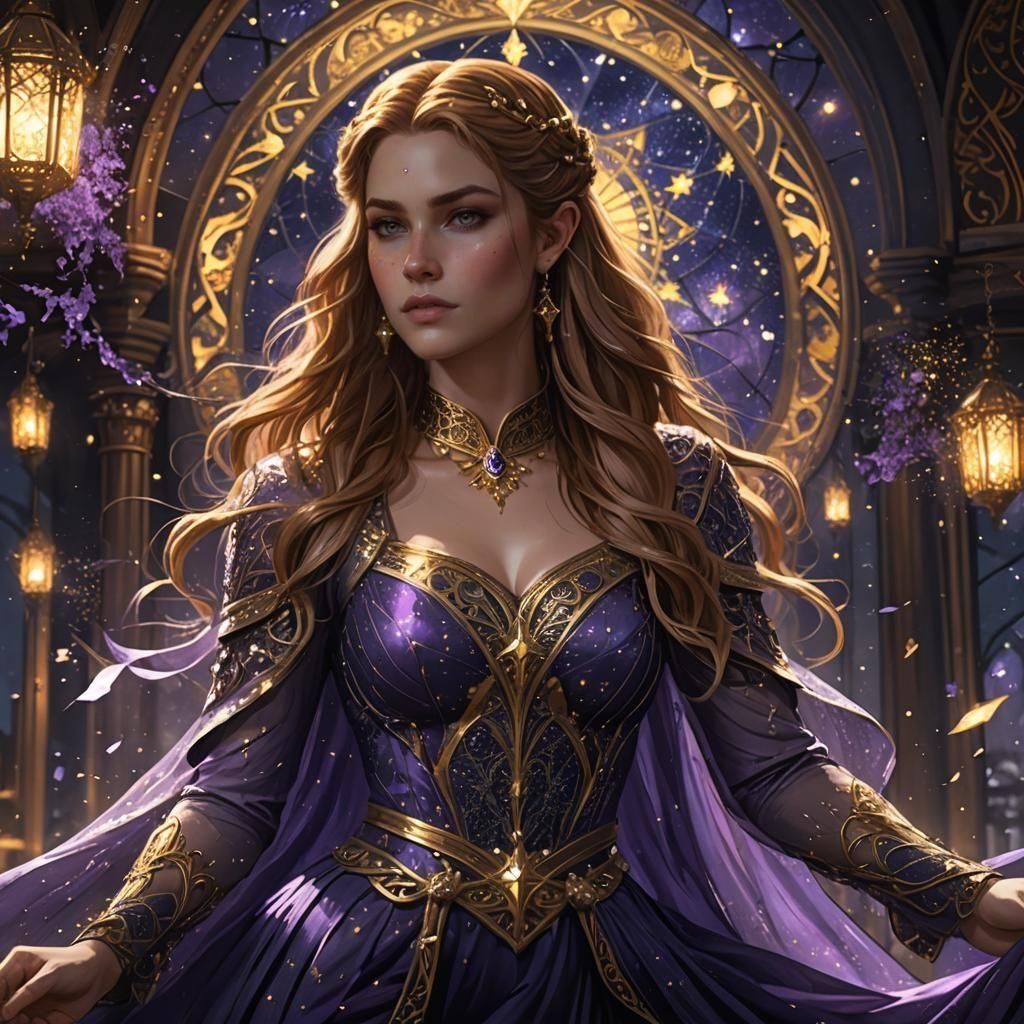 Fantasy Woman in Starlight Dress, Digital Art