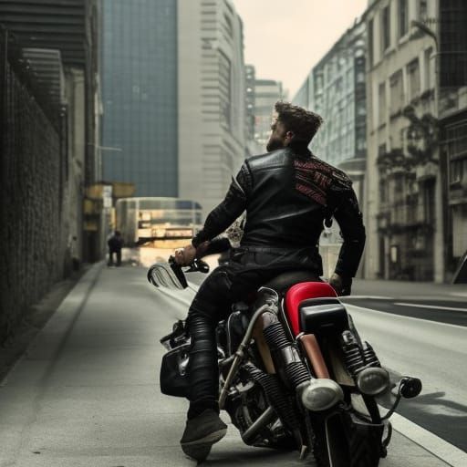 Mohawk Motorcycle Rider: Epic Digital Matte Painting