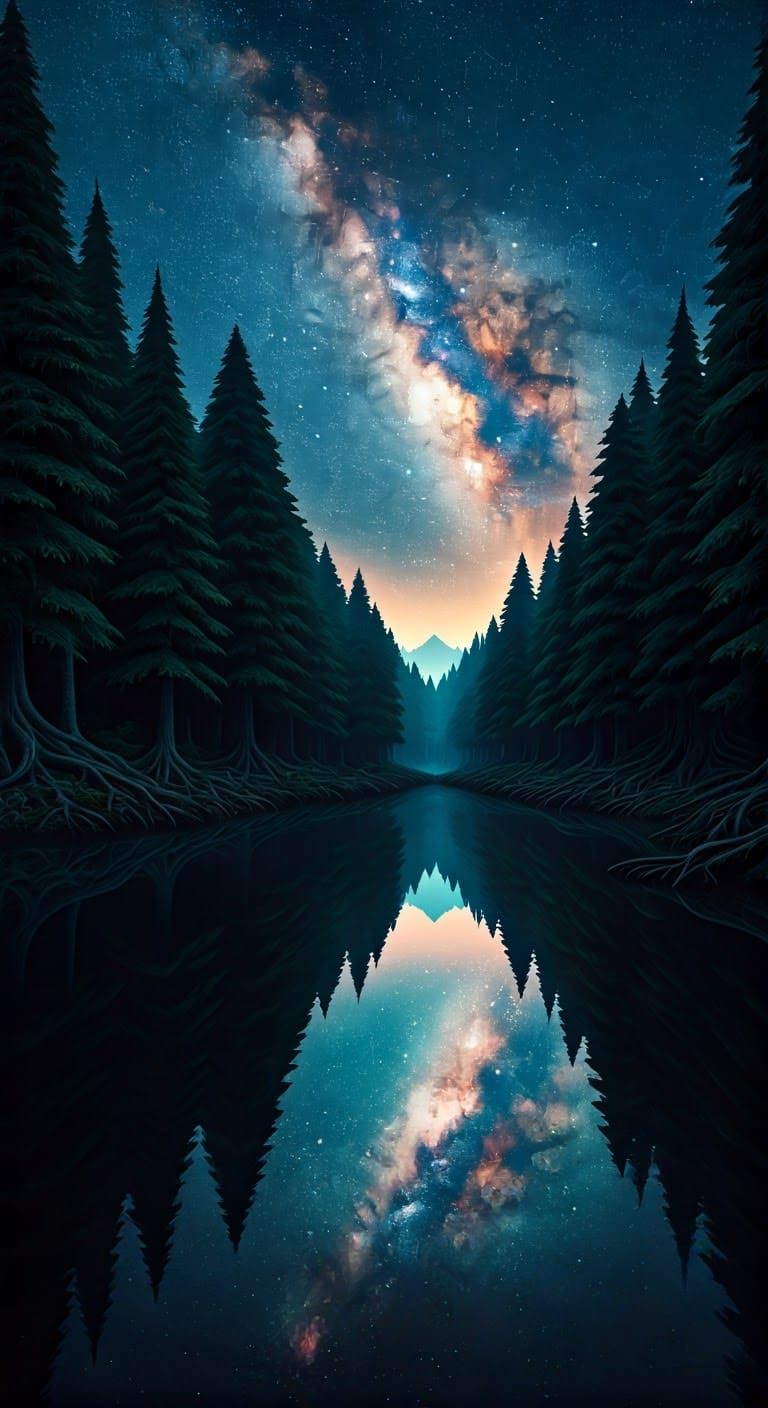 Milky Way Reflection Over Serene Lake