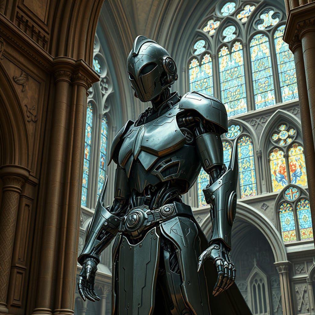 Cyborg Knight Assimilates Romanesque Era