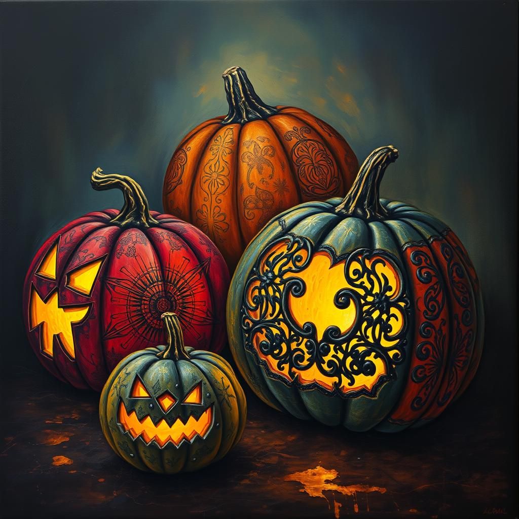 Eerie Pumpkins in Impasto Surrealist Style