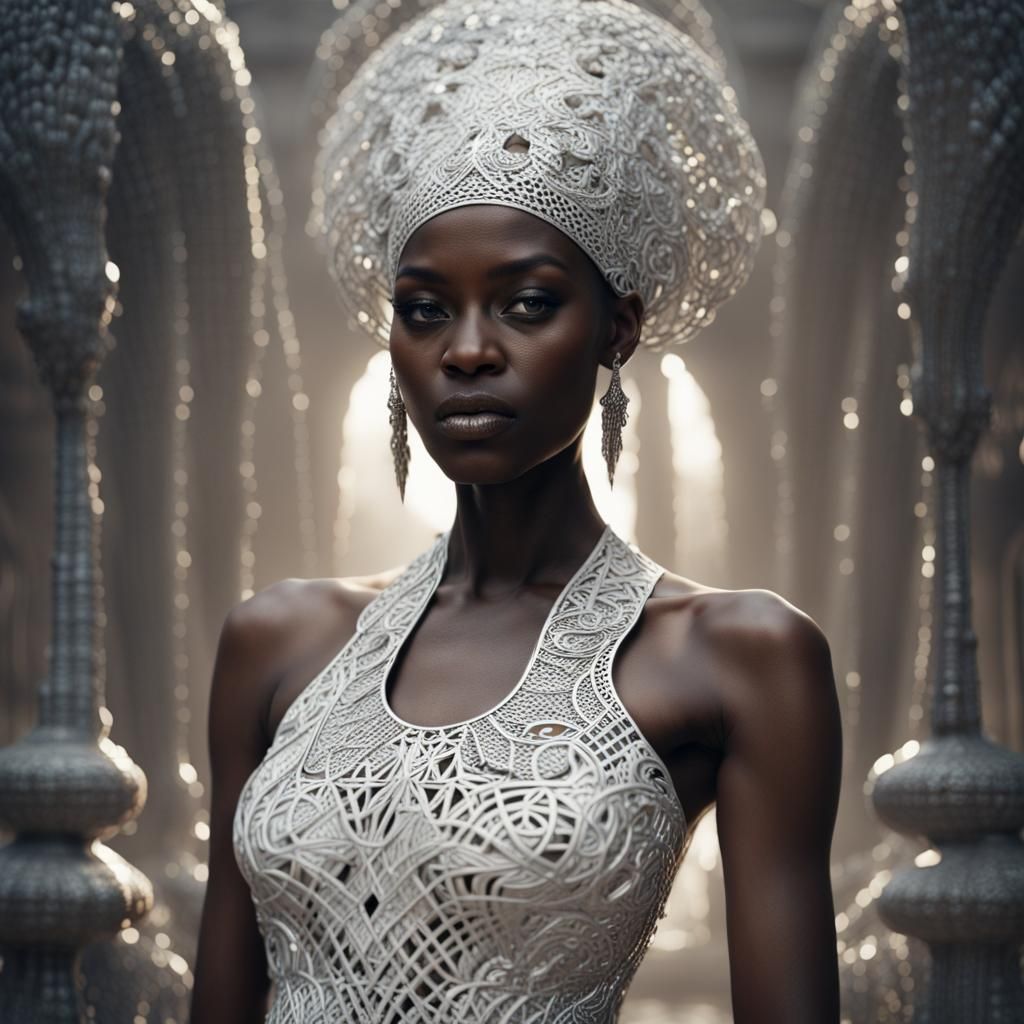 African Model in White Metal Dress