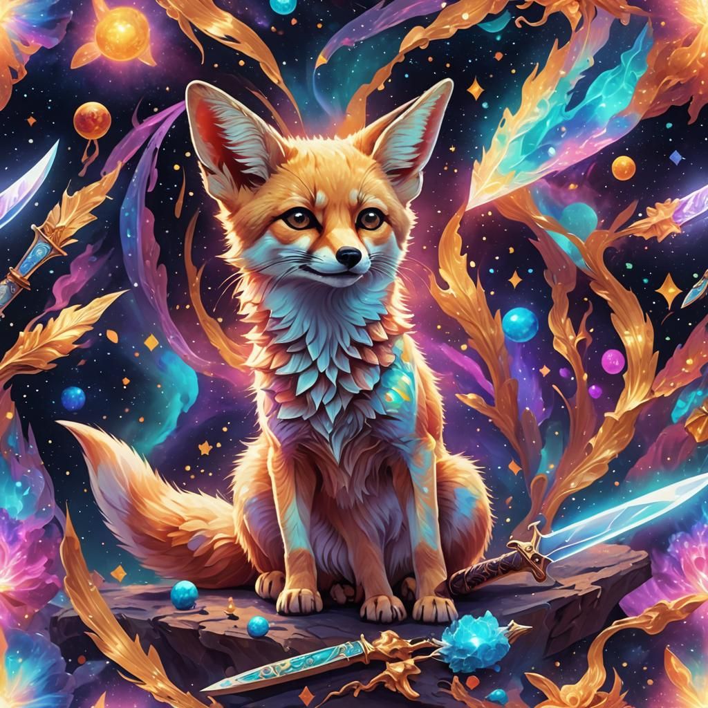 Cosmic Fennec Fox with Knife Illustration