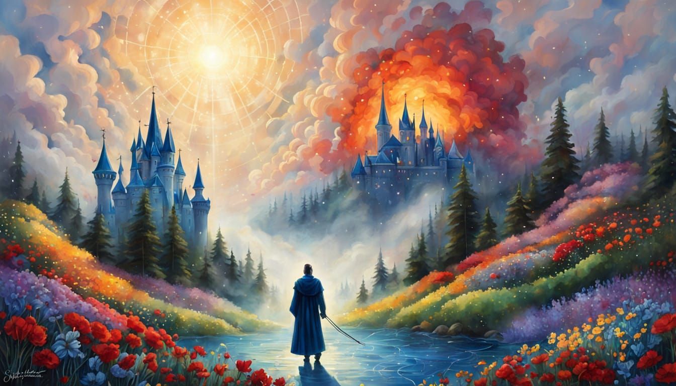 Regal Figures in Mystical Chessboard Scene, in Vibrant Impas...