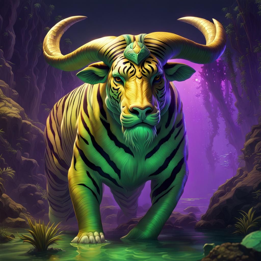Tiger Striped Bull in Dark Fantasy Style