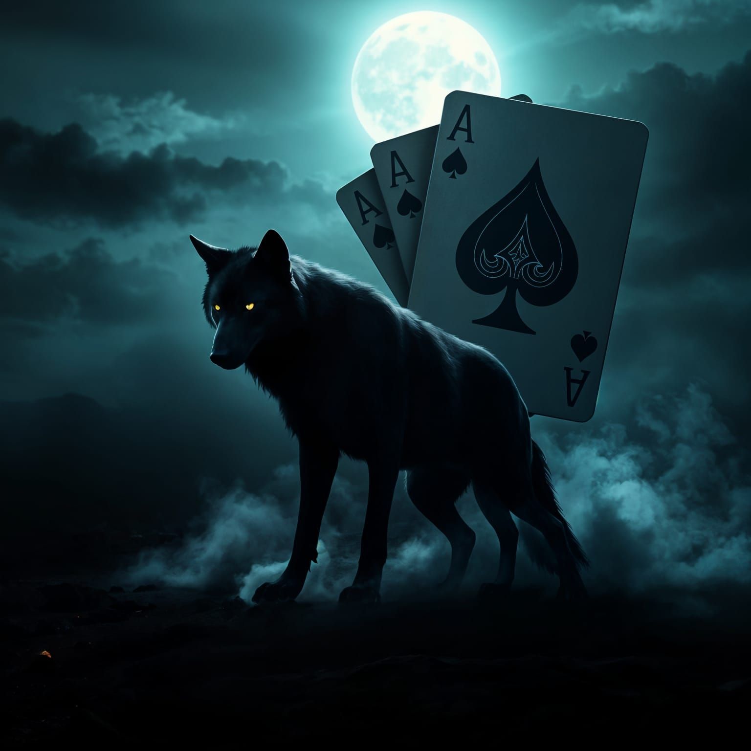 Dark Fantasy Lone Wolf With Ace of Spades