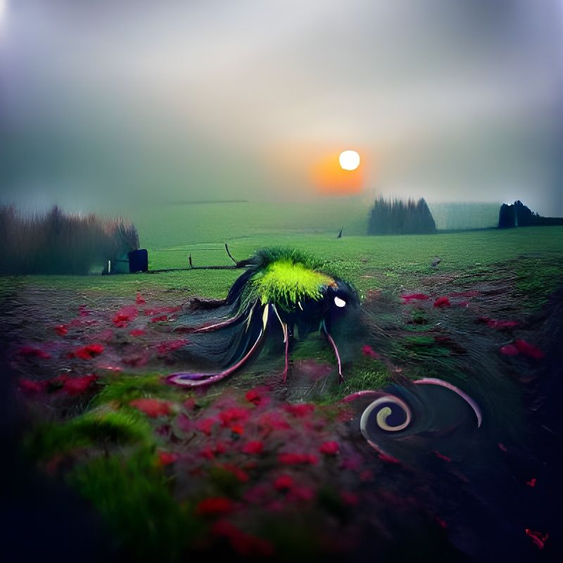 Eldritch Moss Creature in Sunset Field
