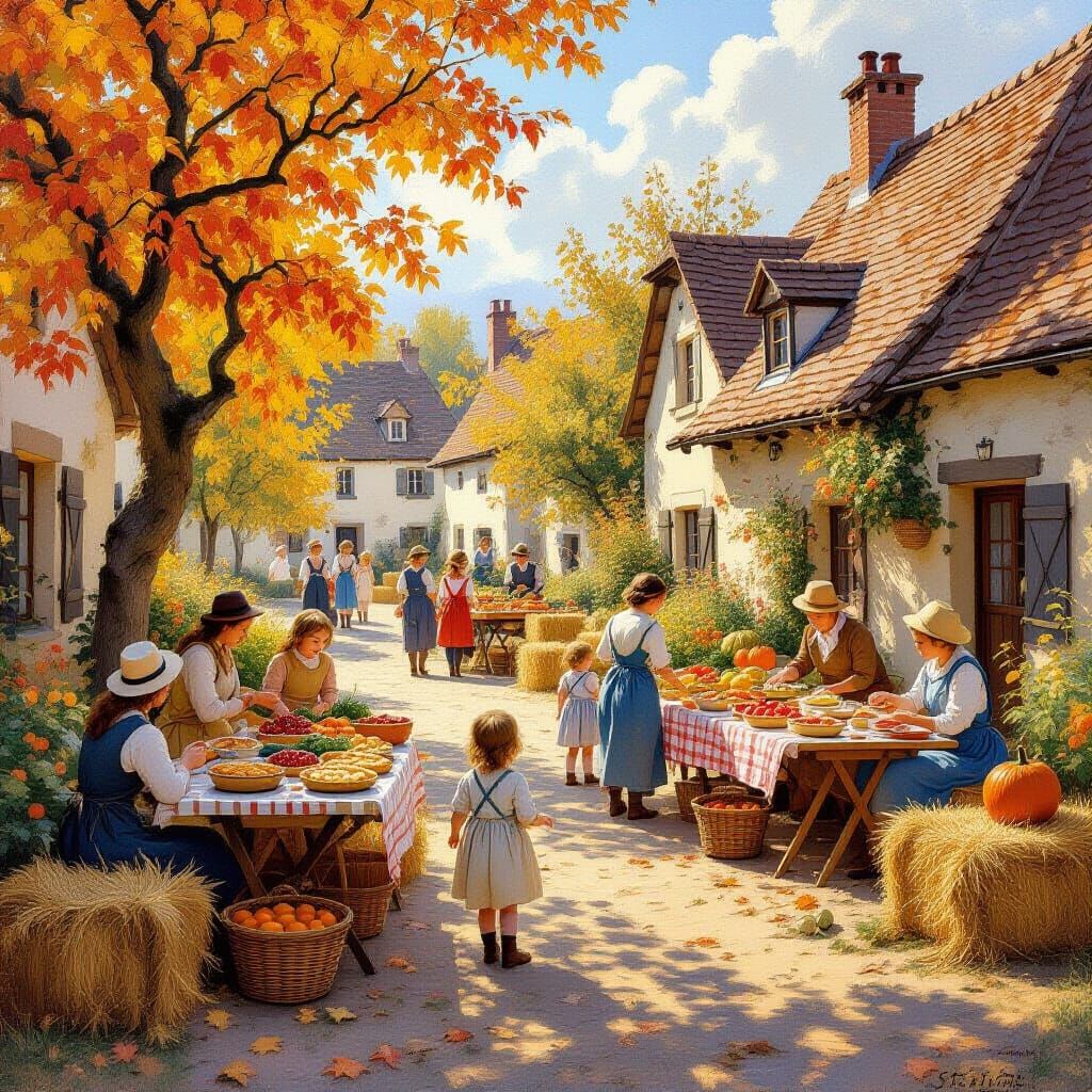 Golden Hour Harvest Festival in Quaint Village Square