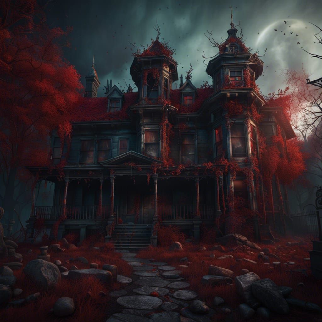 Haunted House with Evil Ghost in Detailed Matte Painting