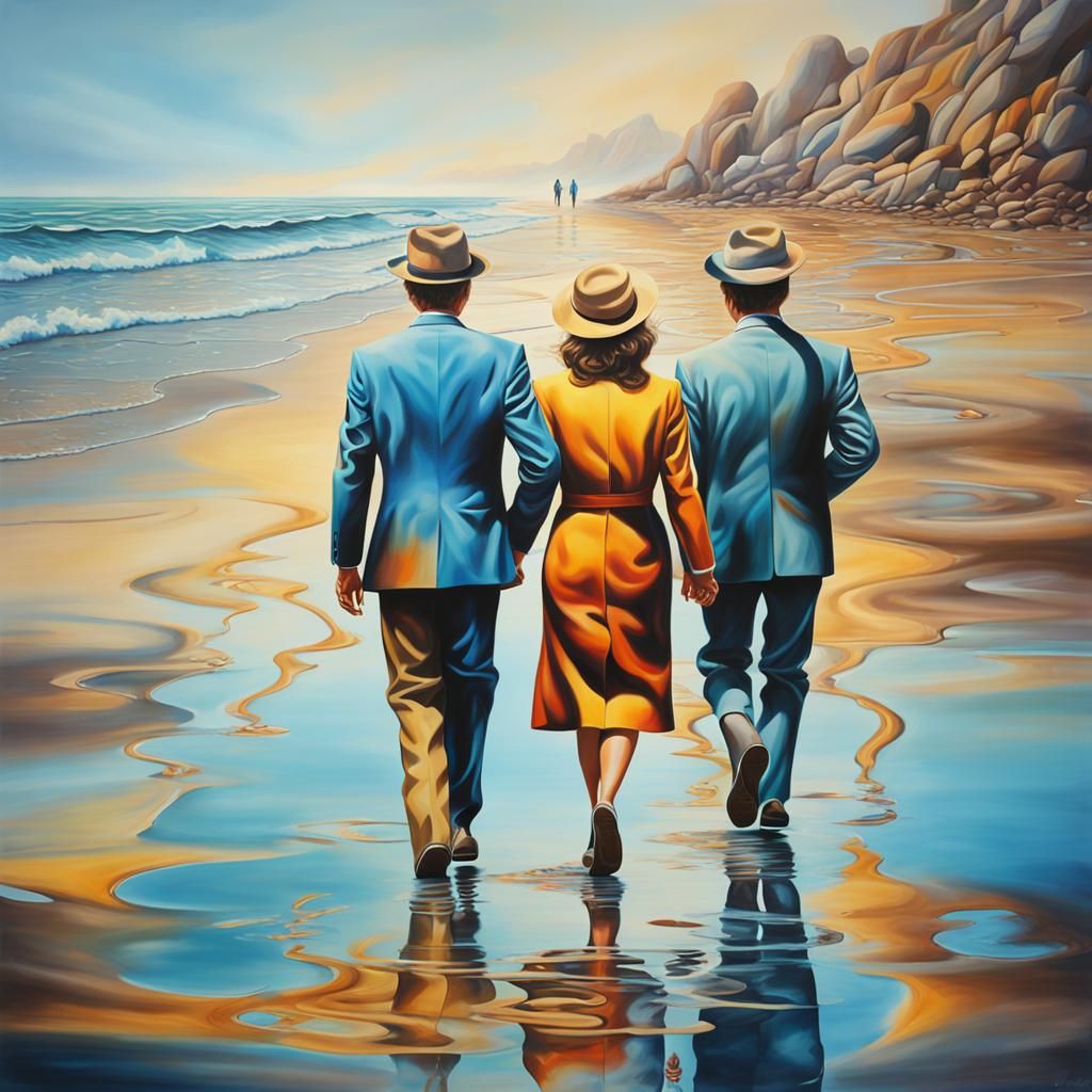 Surreal Double Exposure on Moonlit Beach as Dali Painting