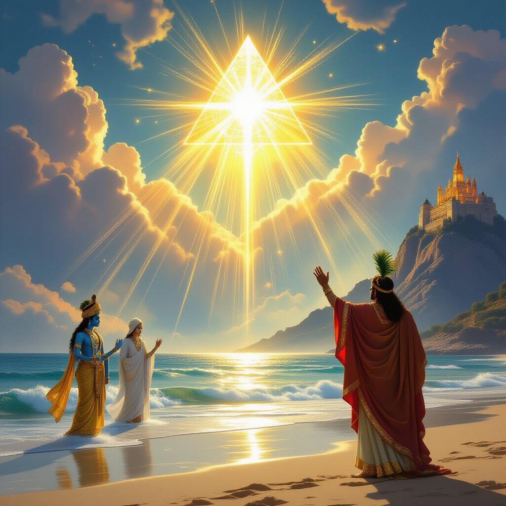 Divine Light Pyramid with Sacred Figures as Digital Matte Pa...