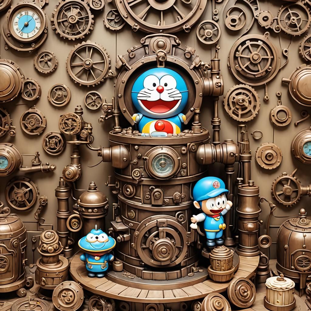 Doraemon and Nobita Cake with Steampunk Engine