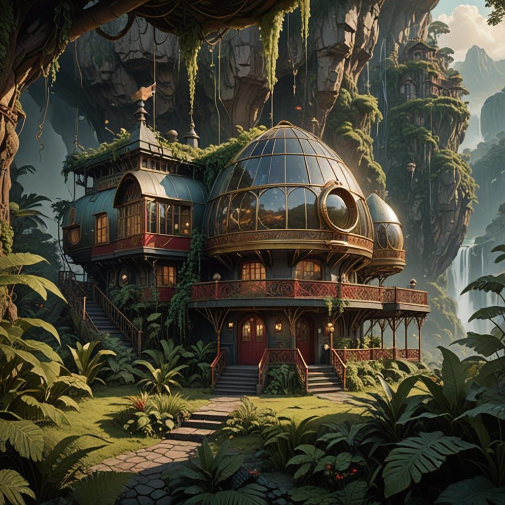 Mystical Cliffside Estate in Oil Painting Style