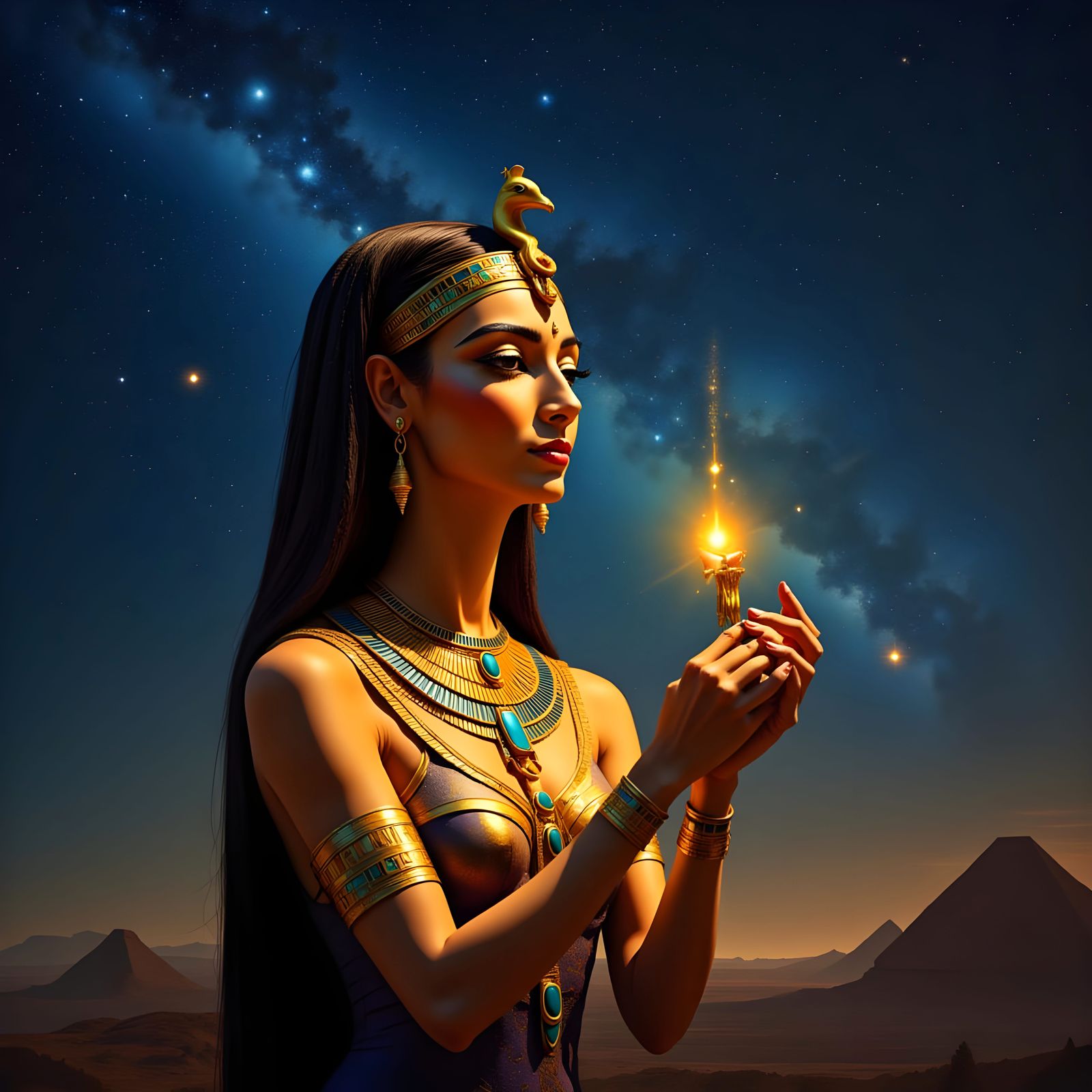 Ancient Goddess of Light Under Celestial Wonders
