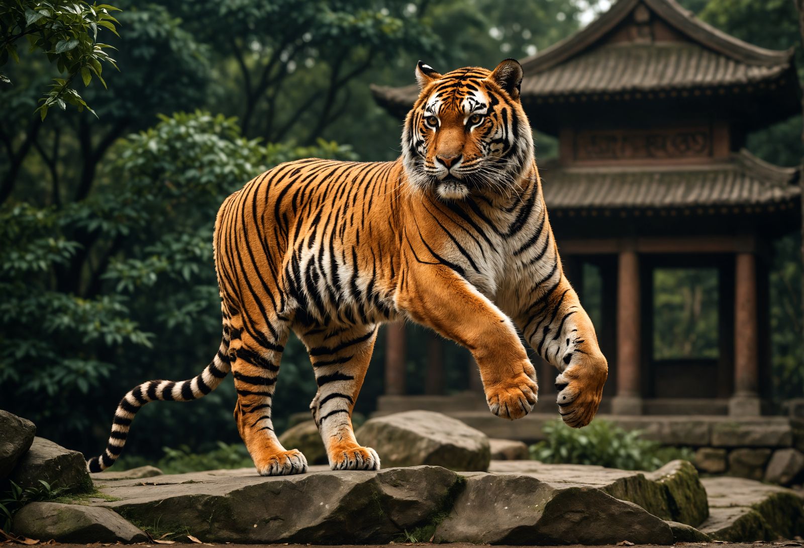 Hyperrealistic Crouching Tiger in Cinematic Style