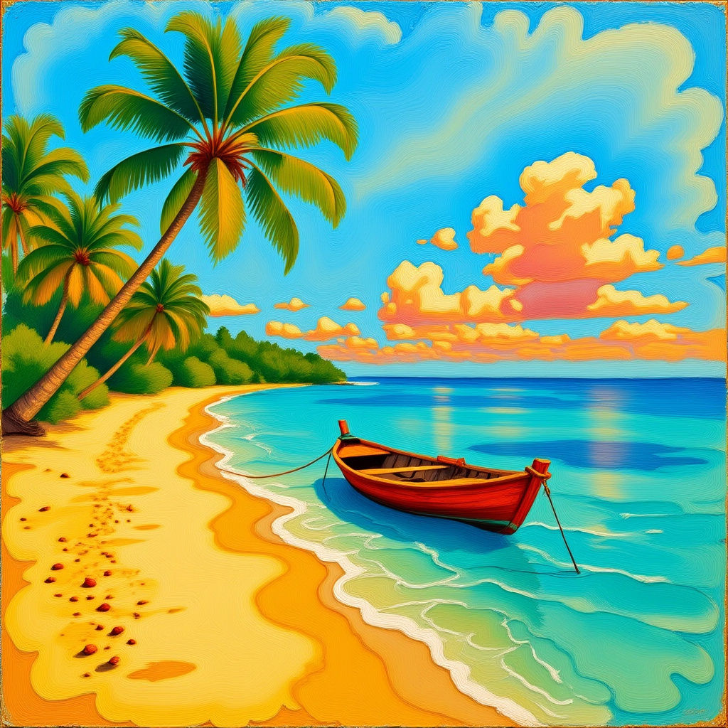 Tropical Beach with Turquoise Water and Boat