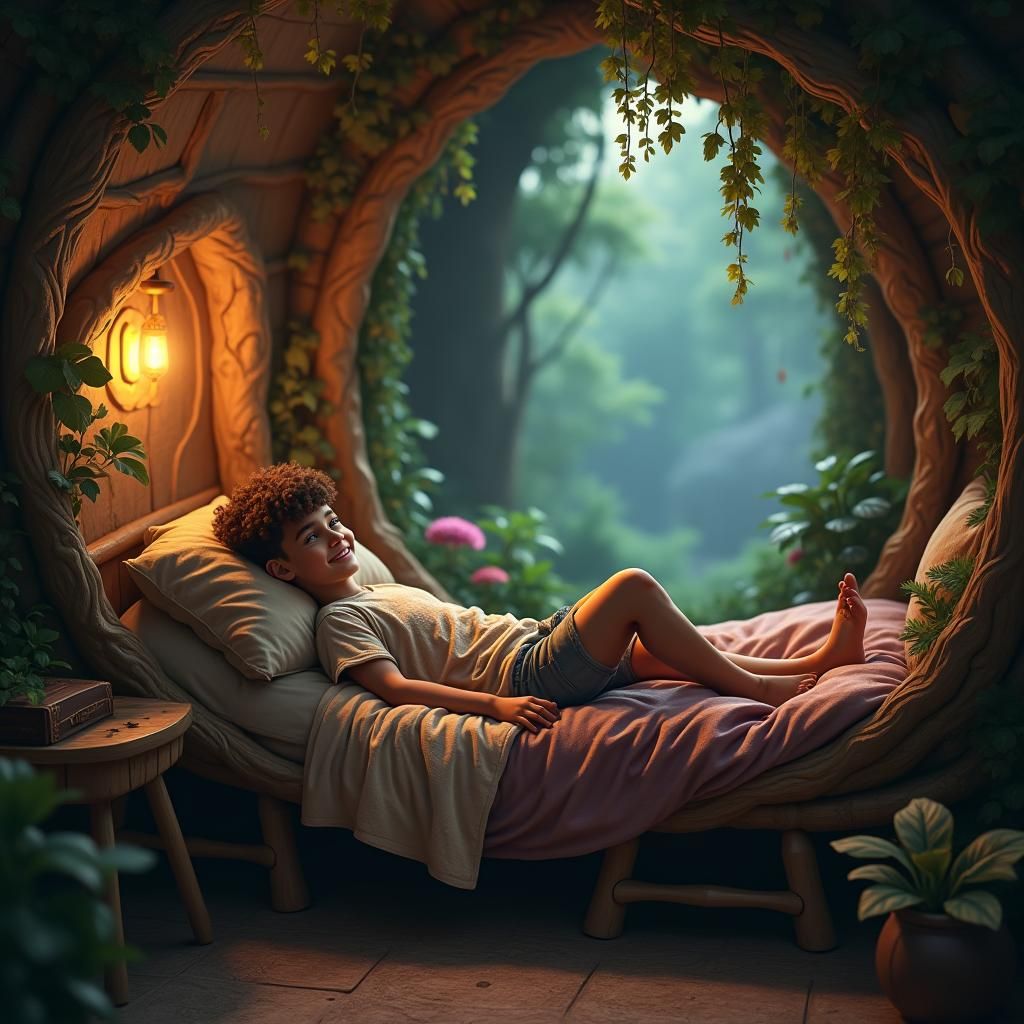 Teenage Boy in Dreamlike Room, Fantasy Art