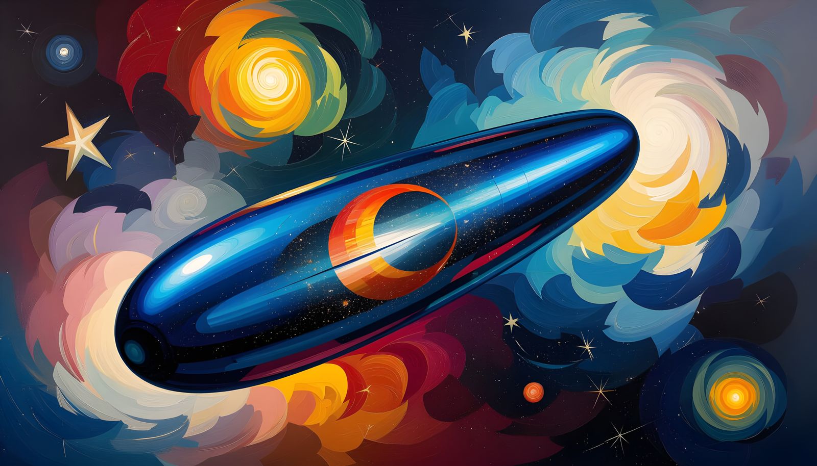 Cylinder Races Through Surreal Impasto Cosmos