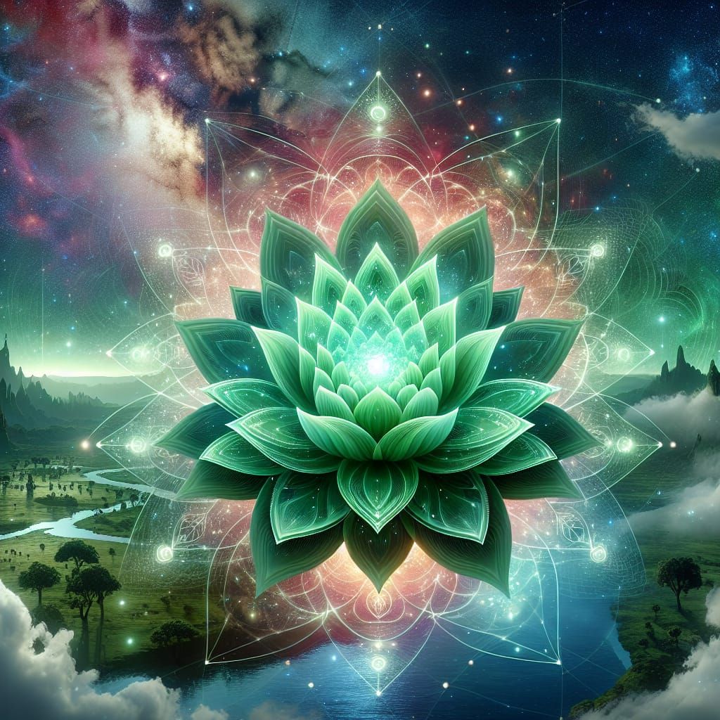 Radiant Green Lotus with Ethereal Glow