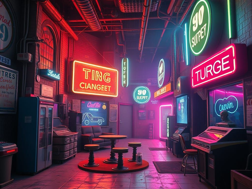 Retro Scene with Neon Lights in Vintage Style