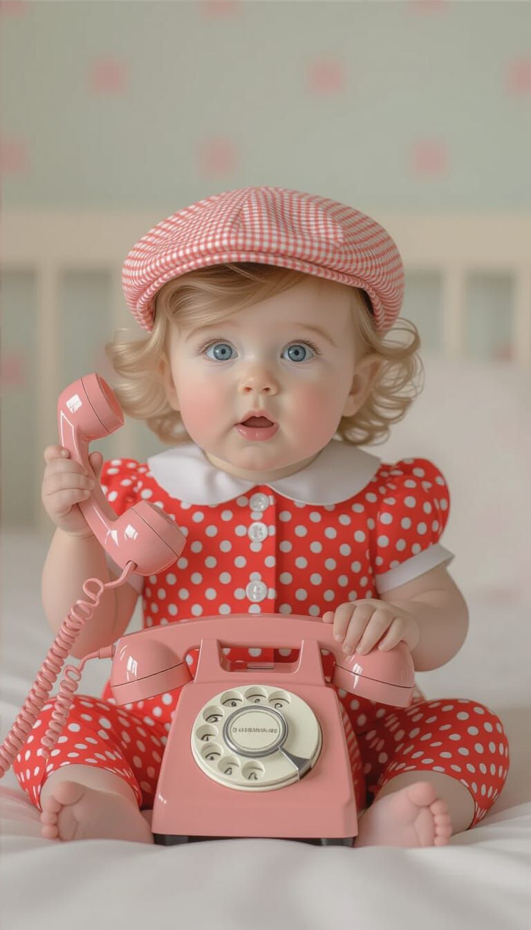 Adorable Baby with Telephone, Digital Art
